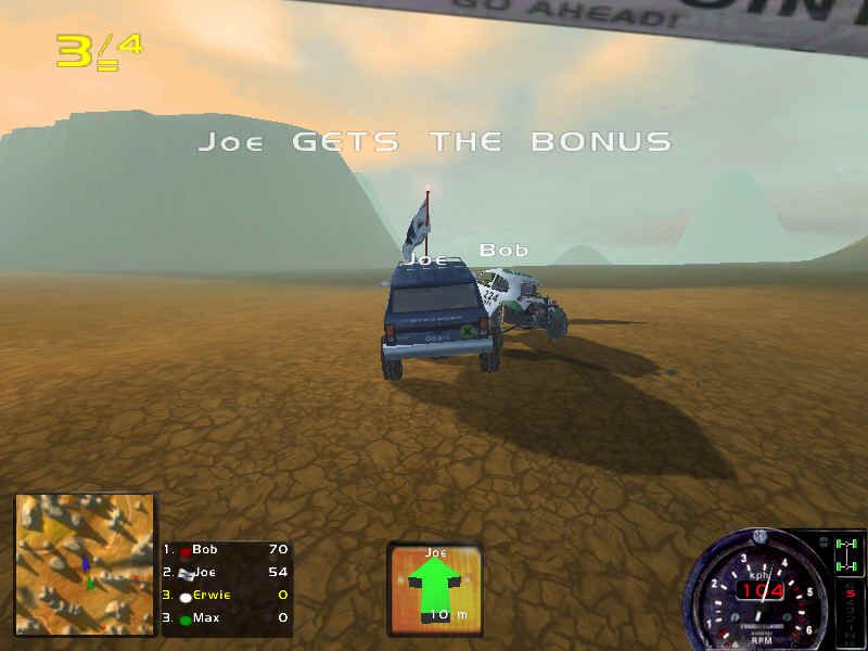 1nsane (Windows) screenshot: Drive with the flag through a game to get a bonus