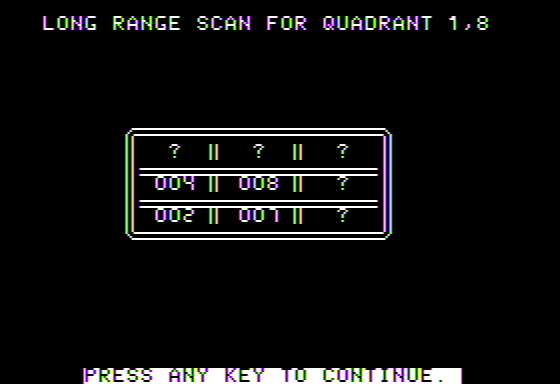 Galactic Encounters (Apple II) screenshot: Star Trek - Long Range Sensors