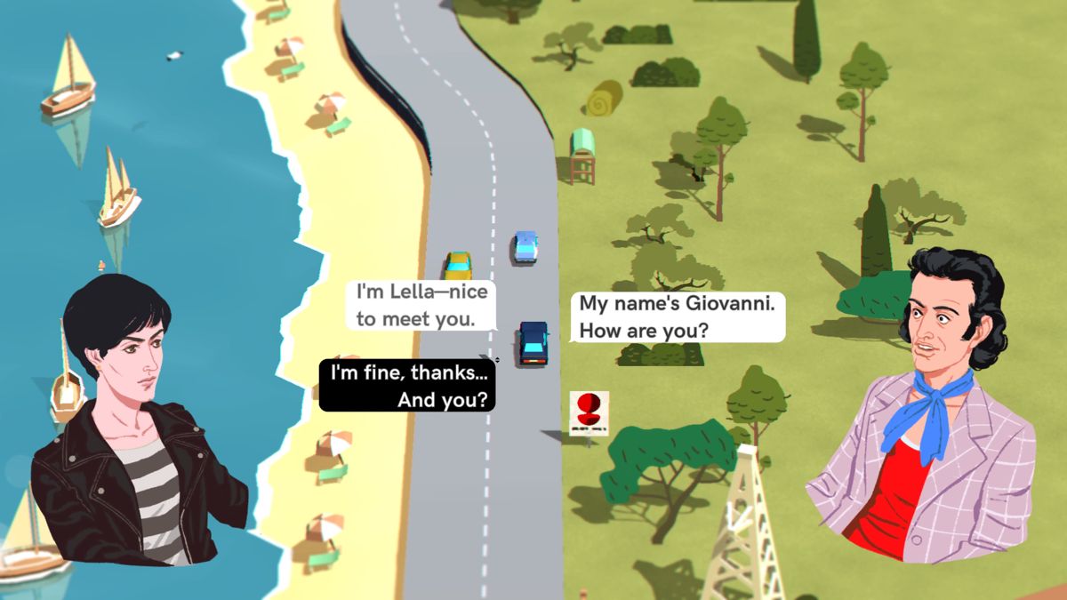 Wheels of Aurelia 1978 (PlayStation 4) screenshot: Talking to Giovanni