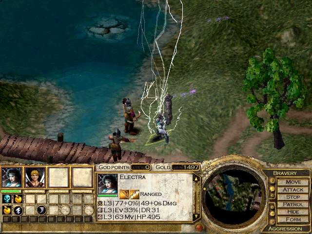 Invictus: In the Shadow of Olympus (Windows) screenshot: Electra calls down her awesome power... on herself. Ooops.