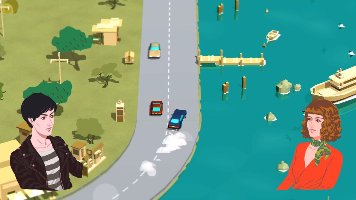 Wheels of Aurelia 1978 (PlayStation 4) screenshot: The girls are not planning to lose the race to some punk