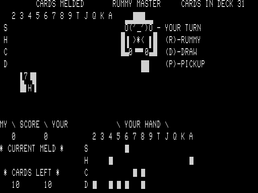 Rummy Master (TRS-80) screenshot: The First Play