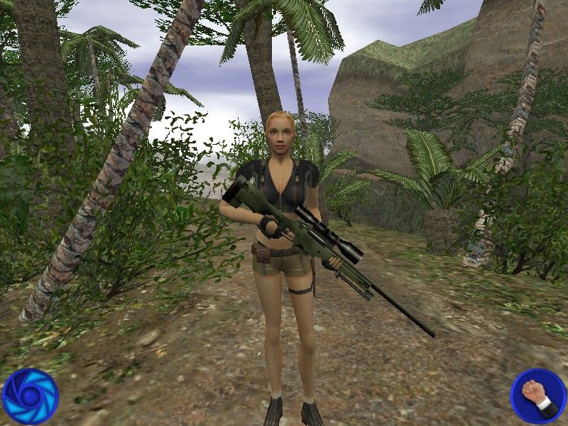 007: Nightfire (Windows) screenshot: Agent Alura McCall offers covering fire. She can't seem to hit anything but that's not the point is it?