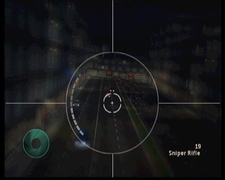 007: Nightfire (Xbox) screenshot: James is sniping down enemy pursuit from the helicopter.