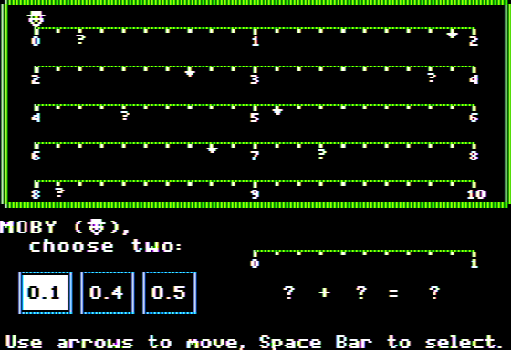 Conquering Decimals (+, -) (Apple II) screenshot: Choosing Two Decimals
