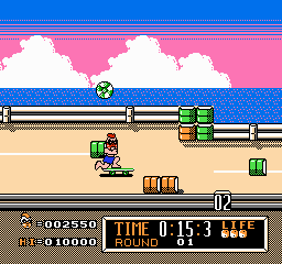 Town & Country Surf Designs: Wood & Water Rage (NES) screenshot: Watch out for beach balls and oil drums