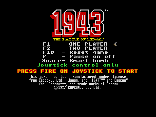 1943: The Battle of Midway (Amiga) screenshot: Menu Screen