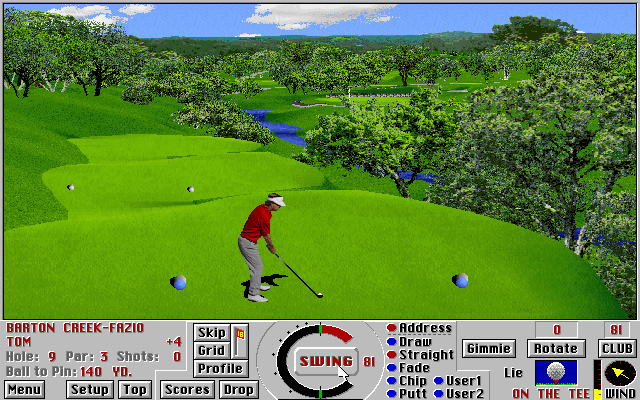 Links: Championship Course - Barton Creek (DOS) screenshot: The par 3 ninth hole (Links 386 SVGA version)