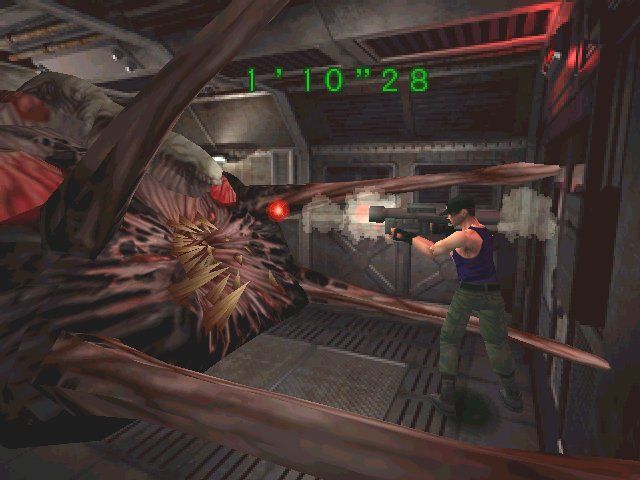 Resident Evil 2 (Windows) screenshot: Like the energizer bunny, Birkin keeps going and going and going... this is by no means the last time you face him...