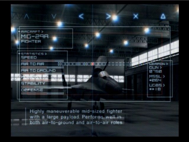 Ace Combat 04: Shattered Skies (PlayStation 2) screenshot: With more money at your disposal, you'll be able to afford better crafts