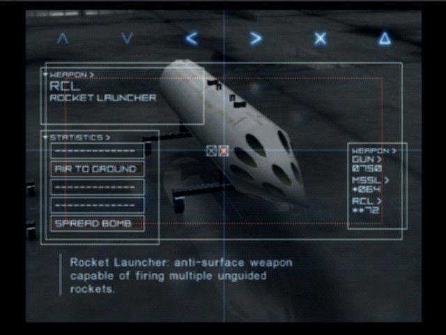 Ace Combat 04: Shattered Skies (PlayStation 2) screenshot: Depending upon the mission objectives, you may install different weapon that you find useful