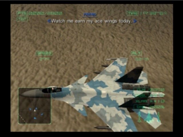 Ace Combat 04: Shattered Skies (PlayStation 2) screenshot: Looking from above may tell just how low is your altitude