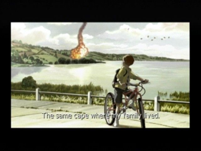 Ace Combat 04: Shattered Skies (PlayStation 2) screenshot: The story is told through still images and narration in addition to video.