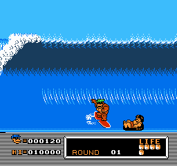 Town & Country Surf Designs: Wood & Water Rage (NES) screenshot: Look out, get out of my way!