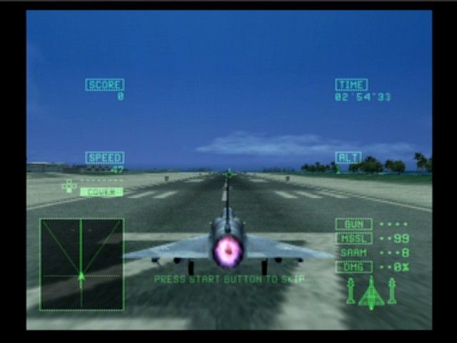 Ace Combat 5: The Unsung War (PlayStation 2) screenshot: Taking off and landing sequences can be skipped (would really be sad if you crash after an extensive mission because of your bad landing ;)