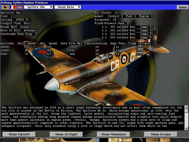 Achtung Spitfire (Windows) screenshot: The numbers of The Supermarine Spitfire