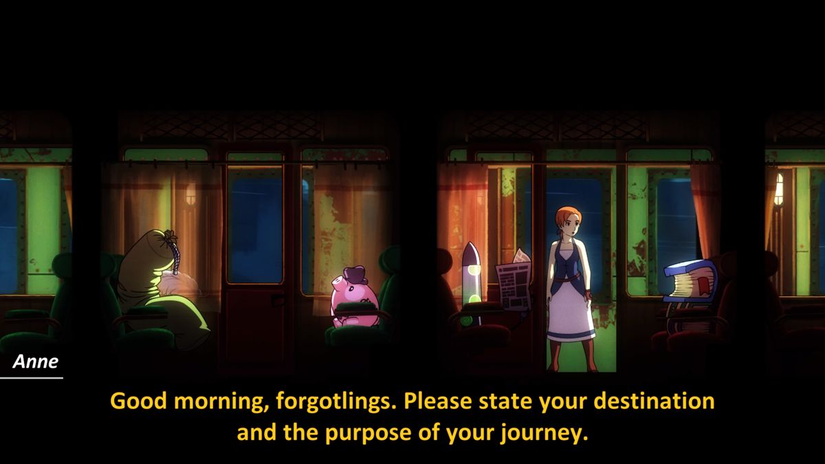 Forgotton Anne (PlayStation 4) screenshot: Inspecting the passengers on the train
