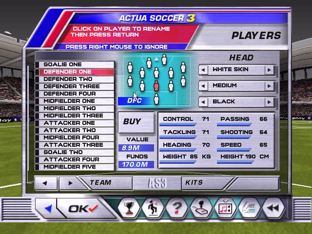 Actua Soccer 3 (Windows) screenshot: ... and buying or creating players