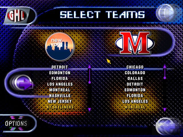 Actua Ice Hockey 2 (Windows) screenshot: Selecting teams for exhibition