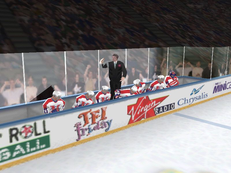 Actua Ice Hockey 2 (Windows) screenshot: Never mind the clipping, isn't that a Canadians' logo?