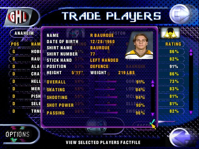 Actua Ice Hockey 2 (Windows) screenshot: Player information
