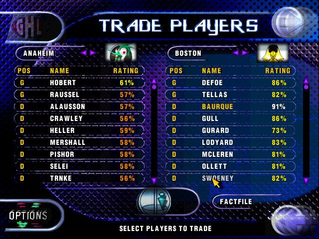 Actua Ice Hockey 2 (Windows) screenshot: Trading players