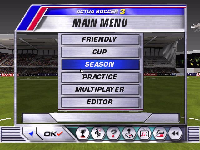 Actua Soccer 3 (Windows) screenshot: Main menu