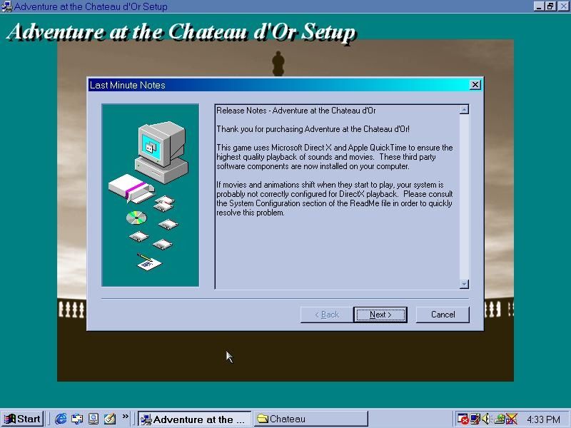 Adventure at the Chateau d'Or (Windows) screenshot: Installation complete