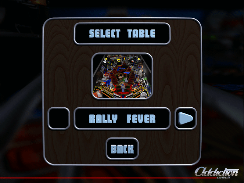 Addiction Pinball (Windows) screenshot: Select table - Rally Fever