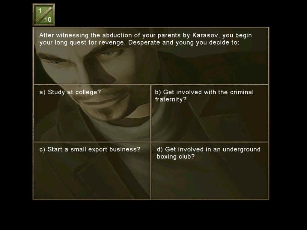 Republic: The Revolution (Windows) screenshot: Ten different questions determines what who you'll be.