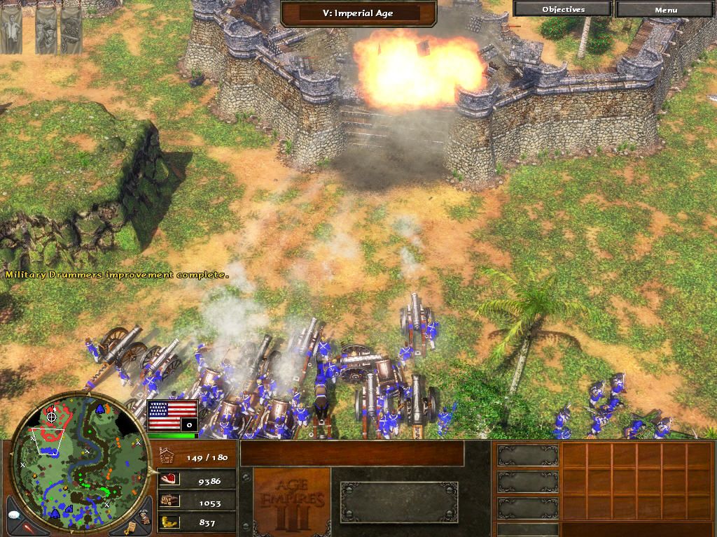 Age of Empires III (Windows) screenshot: Attacking the Boneguard city.