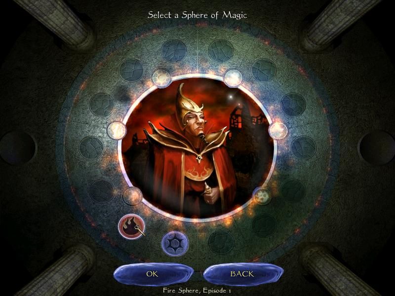 Age of Wonders II: The Wizard's Throne (Windows) screenshot: The campaign selection screen. You get to play 3 scenarios with each magic sphere.