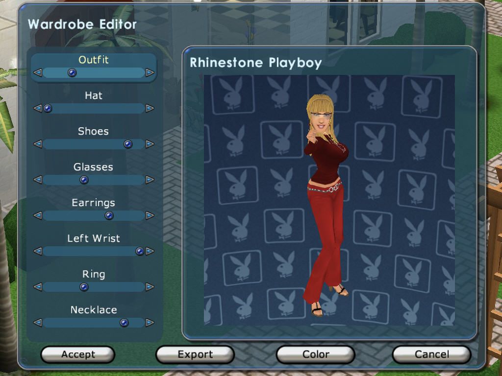 Playboy: The Mansion (Windows) screenshot: Wardrobe Editor.