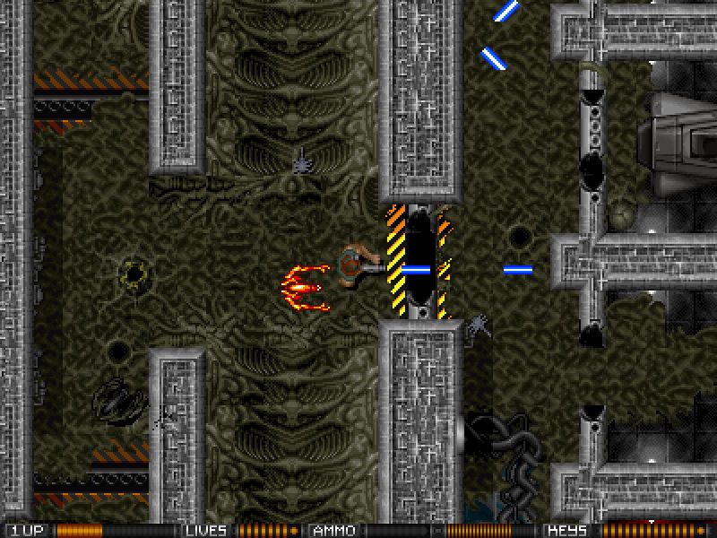 Alien Breed: Obliteration (Windows) screenshot: bio-formed deck with huggers
