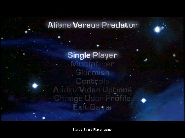 Aliens Versus Predator (Windows) screenshot: main menu
