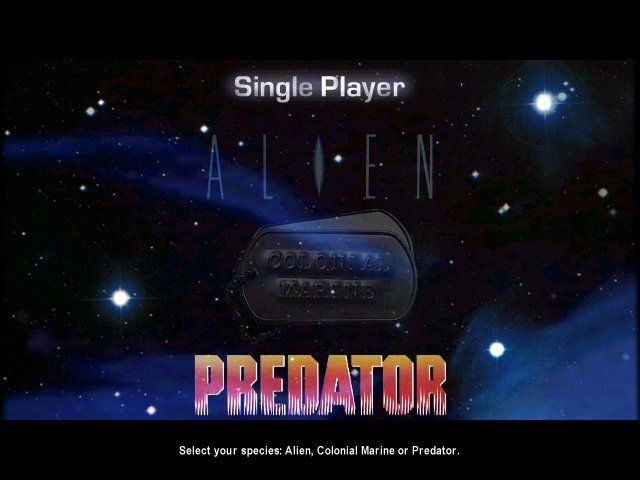 Aliens Versus Predator (Windows) screenshot: choosing species