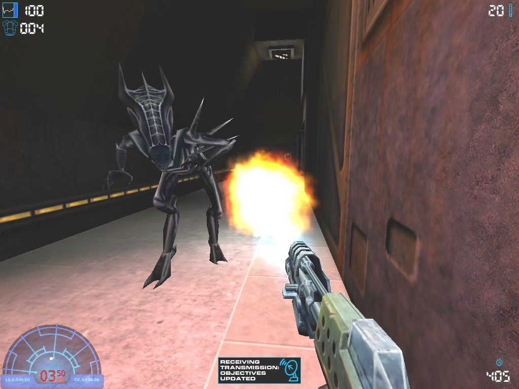 Aliens Versus Predator 2 (Windows) screenshot: Roasting a praetorian guard. Let's start a campfire and sing a few songs!