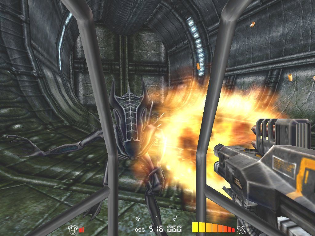 Aliens Versus Predator 2 (Windows) screenshot: In a final mission to rescue your comrades, you'll face the hordes of xenomorphs with ALICE, the heavily armed USMC Exosuit