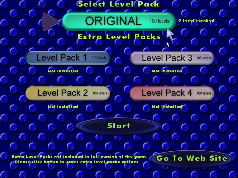 Alpha Ball (Windows) screenshot: Level Pack Selection - only useful if additional level packs are installed