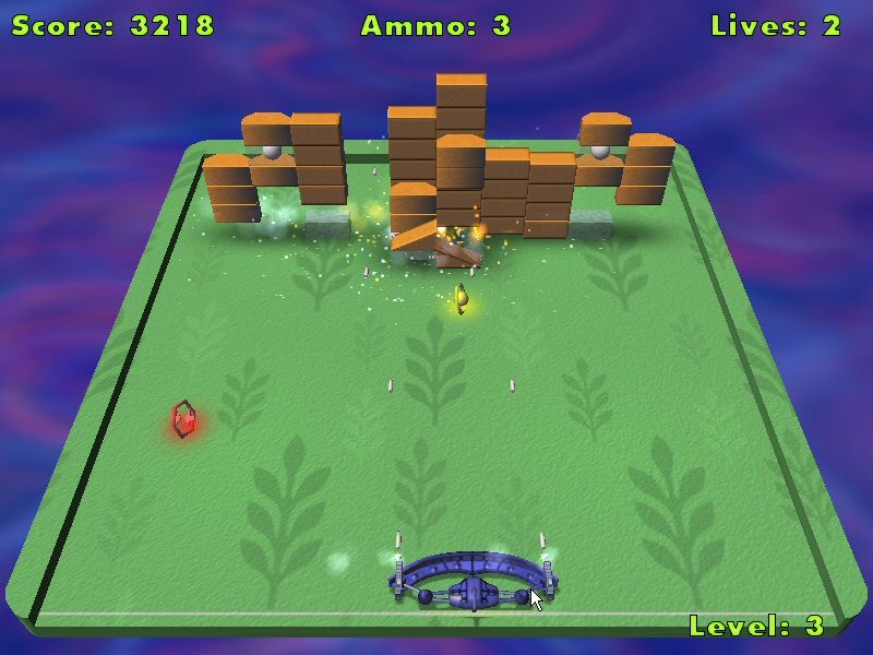Alpha Ball (Windows) screenshot: Gun Power-Up in action - one bullet will destroy one brick at most