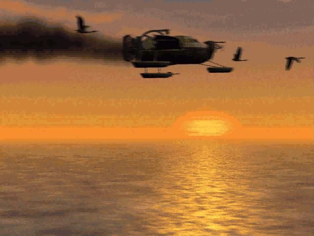 Amerzone: The Explorer's Legacy (Windows) screenshot: Movie - the ship sets in the sunset