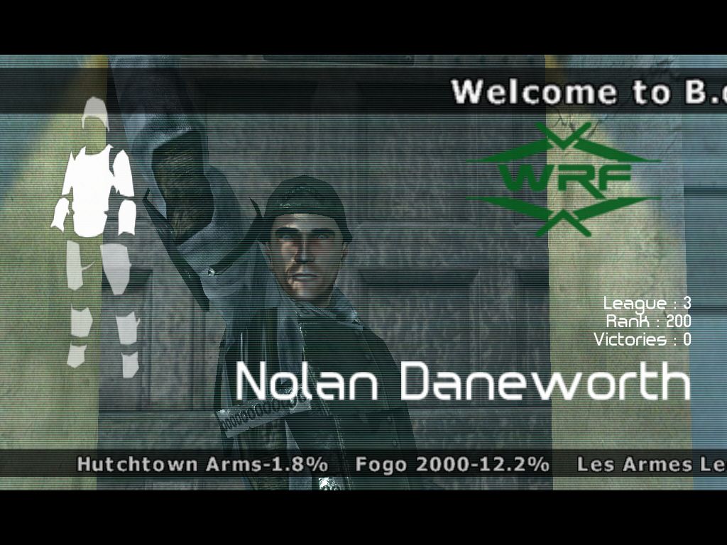 Bet on Soldier: Blood Sport (Windows) screenshot: Nolan Daneworth. Yep, that's you. Smile for the viewers.