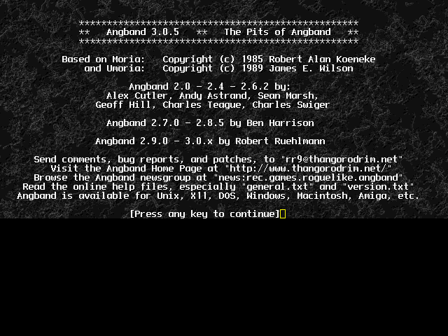 Angband (DOS) screenshot: Title Screen