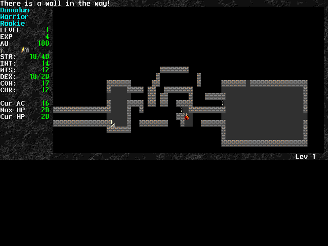 Angband (DOS) screenshot: Unless you use the number pad, you're going to see this message a lot.