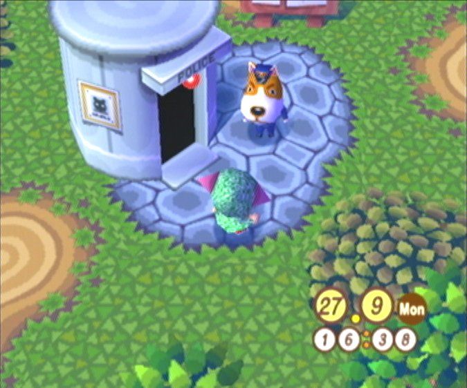 Animal Crossing (GameCube) screenshot: Officer Copper standing outside of the police station.