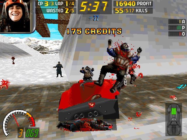 Carmageddon (DOS) screenshot: A little too happy.