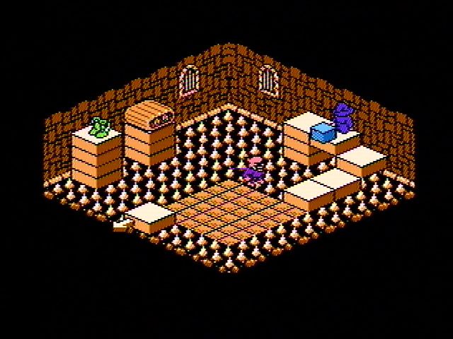 Solstice: The Quest for the Staff of Demnos (NES) screenshot: You need to find a way to safely cross this room...
