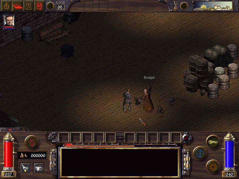 Arcanum: Of Steamworks & Magick Obscura (Windows) screenshot: Some good old basement battles will never harm. Early in the game, I'm still wearing a suit!