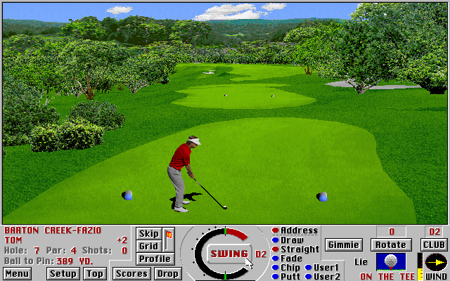 Links: Championship Course - Barton Creek (DOS) screenshot: The seventh tee (Links 386 SVGA version)
