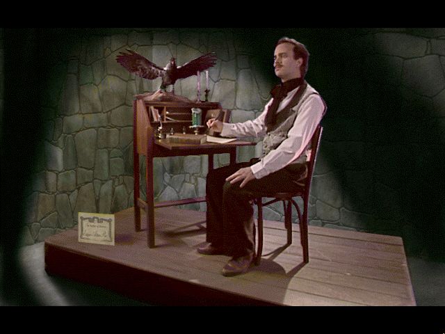 Are You Afraid of the Dark? The Tale of Orpheo's Curse (DOS) screenshot: Edgar Allan Poe in the Orpheo's House of Wax